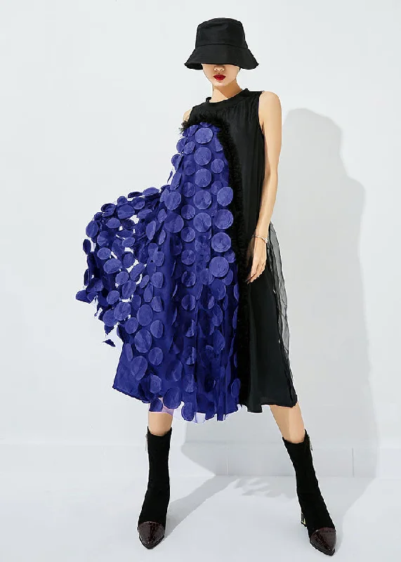 Limited Availability casual dresscasual dressBohemian Black-Blue Dot Asymmetrical Patchwork Wrinkled Tulle Maxi Dress Sleeveless Limited Availability casual dresscasual dressBohemian Black-Blue Dot Asymmetrical Patchwork Wrinkled Tulle Maxi Dress Sleeveless