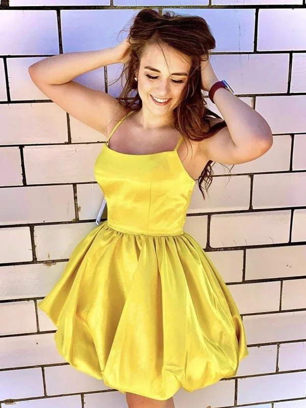 Sneak Peek Sale form-fitting dressform-fitting dressPrincess Yellow Satin Short Prom Dresses, Yellow Homecoming Dresses, Short Formal Graduation Evening Dresses SP2430