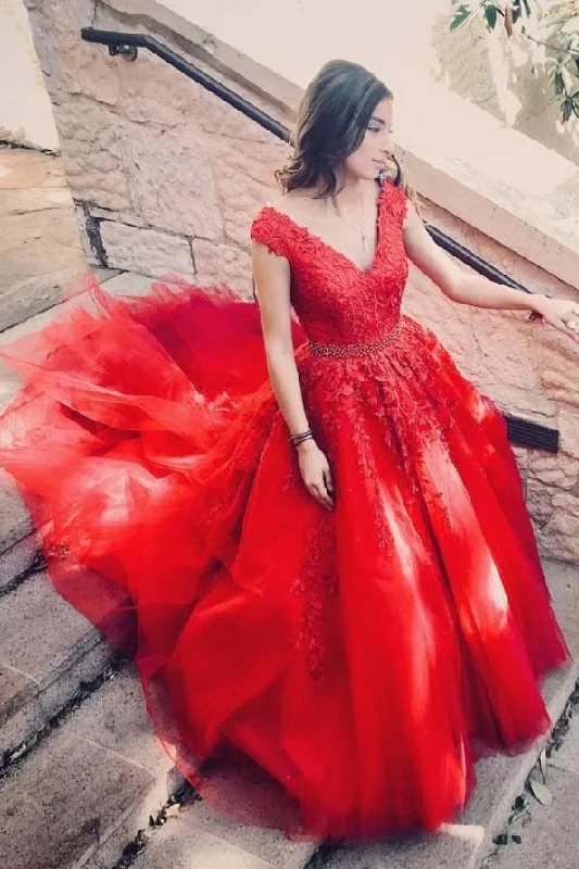 Great Deals winter dresswinter dressBall Gown Red Lace and Tulle Prom Dress