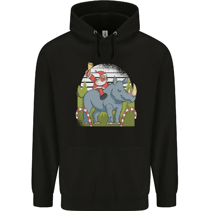 Discount Deals performance hoodie for gymA Christmas Rhino With Santa Xmas Mens 80% Cotton Hoodie