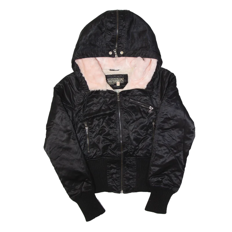 Limited Time winter coatGUESS Hooded Bomber Jacket Black Nylon Womens S