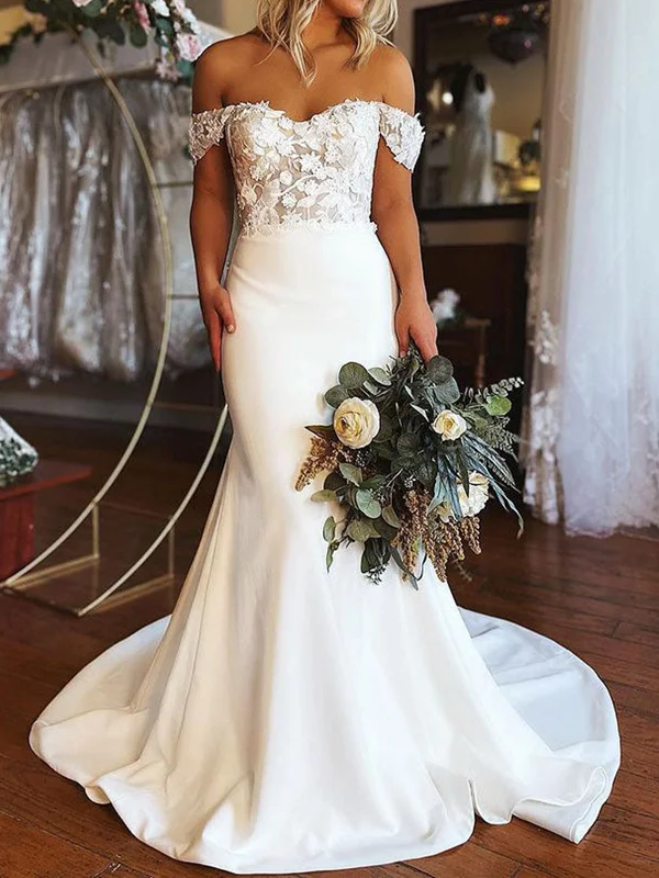 Customer Appreciation Sale casual day dresscasual day dressElegant Off Shoulder Mermaid White Lace Long Prom Wedding Dresses, Mermaid White Formal Dresses, White Lace Evening Dresses SP2235