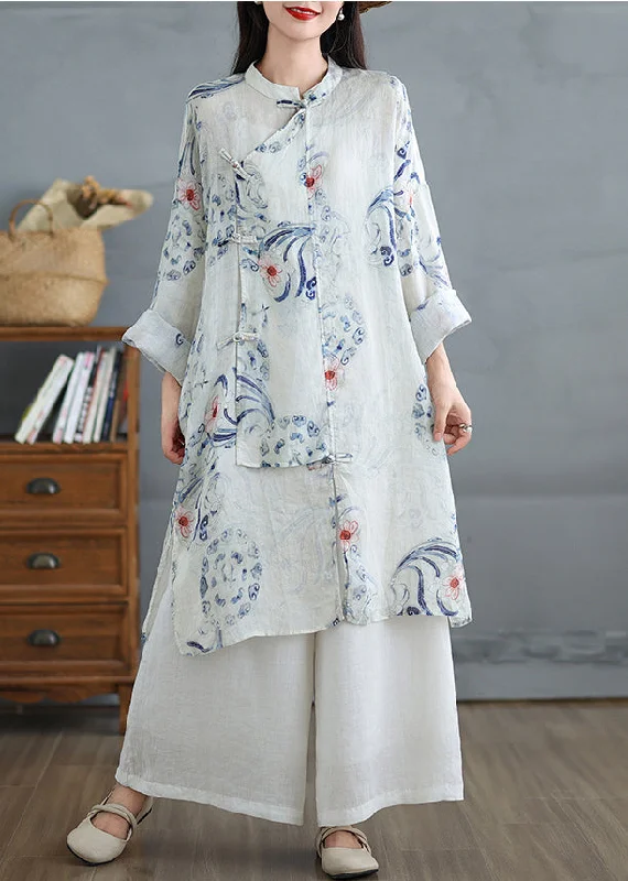 knit dressArt White Oversized Print Linen Oriental Dress Fall