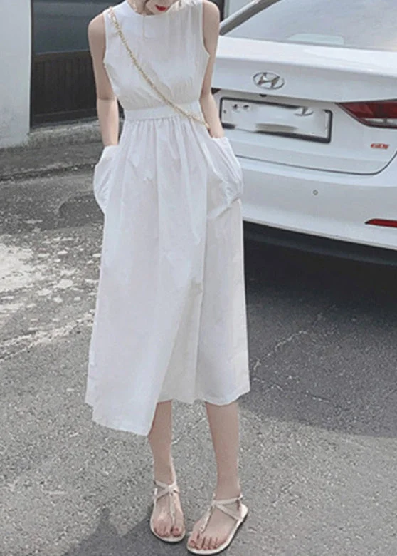Today’s Deal elegant dresselegant dressSolid Button Pocket Drawstring Show Waist Sleeveless Maxi Dress