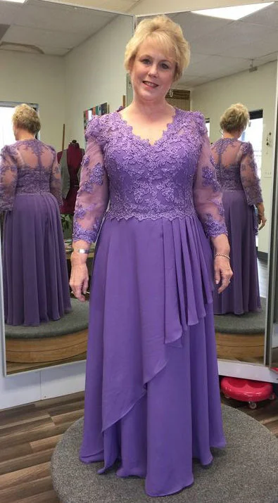 Exclusive Savings textured dresstextured dressPlus Size Long Sleeve Purple Mother of The Bride Dress