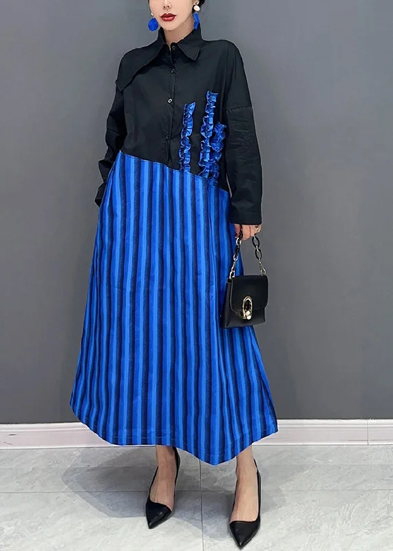 pleated maxi dressFrench Black Asymmetrical Patchwork Ruffled Cotton Long Dresses Spring