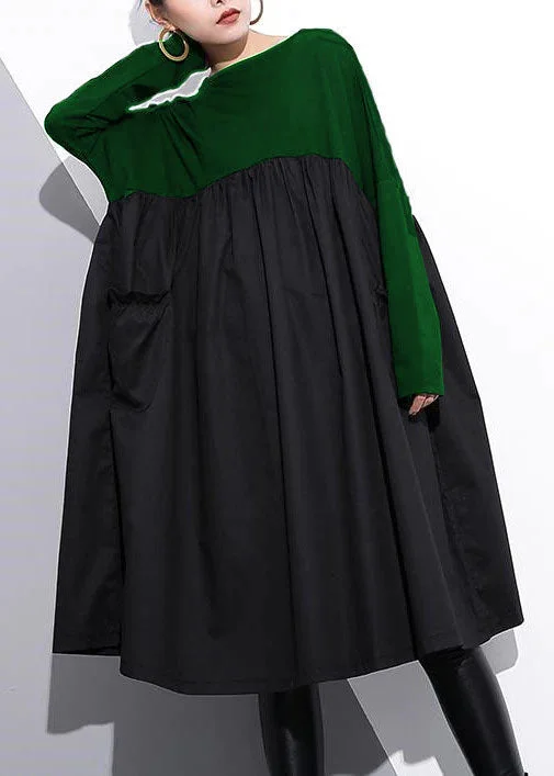 modern dressstylish  green cotton shift dress plus size cotton clothing dress Elegant high waist patchwork cotton dress