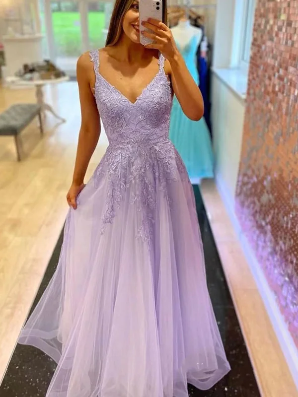 Deal Frenzy trendy mini dresstrendy mini dressA Line V Neck Beaded Purple Lace Long Prom Dresses, Lilac Lace Formal Dresses, Lavender Evening Dresses SP2352