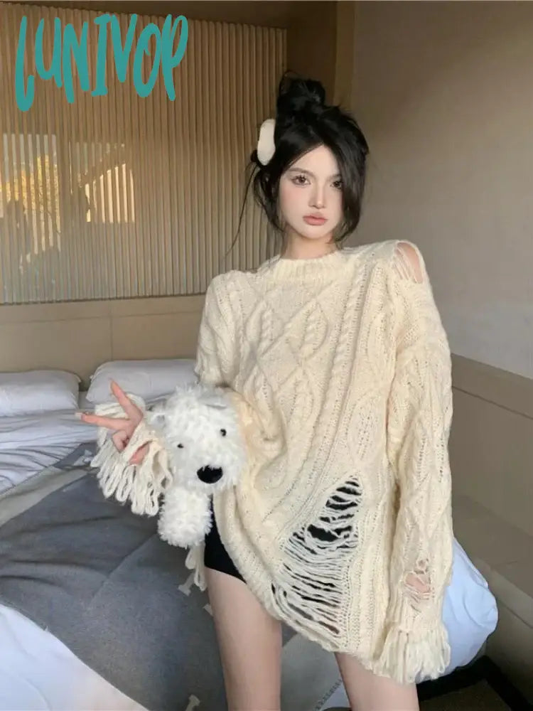 Special Promotion Lunivop Hollow Out Grunge Loose Y2k Aesthetic Sweaters Casual Tassel Women Knitted Jumpers Vintage All Match Ins Fashion Pullovers Femme