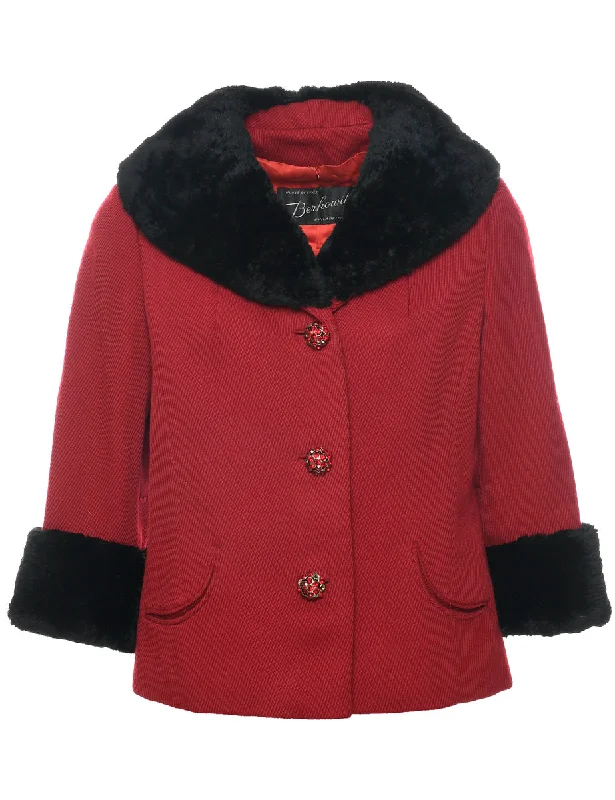 Massive Deals zip-up jacketSingle Breasted Fur Collar Coat - M