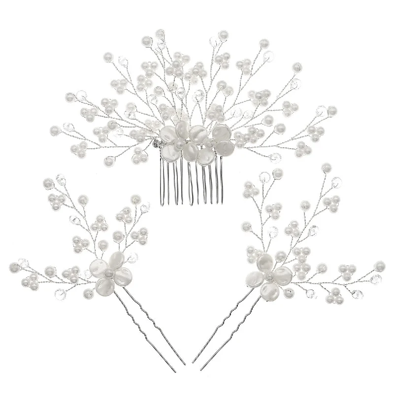 New Deals long-sleeve floral dresslong-sleeve floral dressWedding Hair Comb Pearl Crystal Bride Hair Accessories ，Set of 3  755481715795