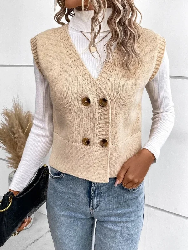 Today's Special Full Size Button Up V-Neck Sweater Vest