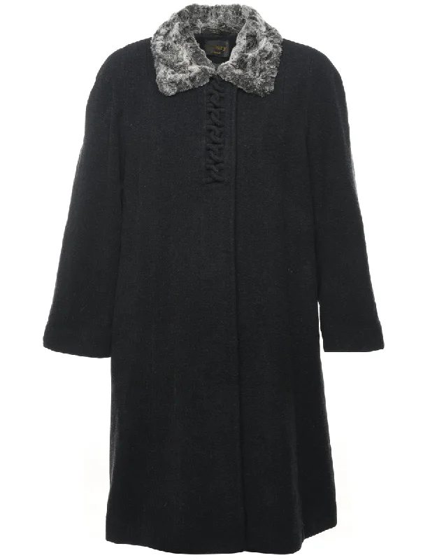 Mega Sale faux fur coatBlack Faux Fur Trim Coat - L