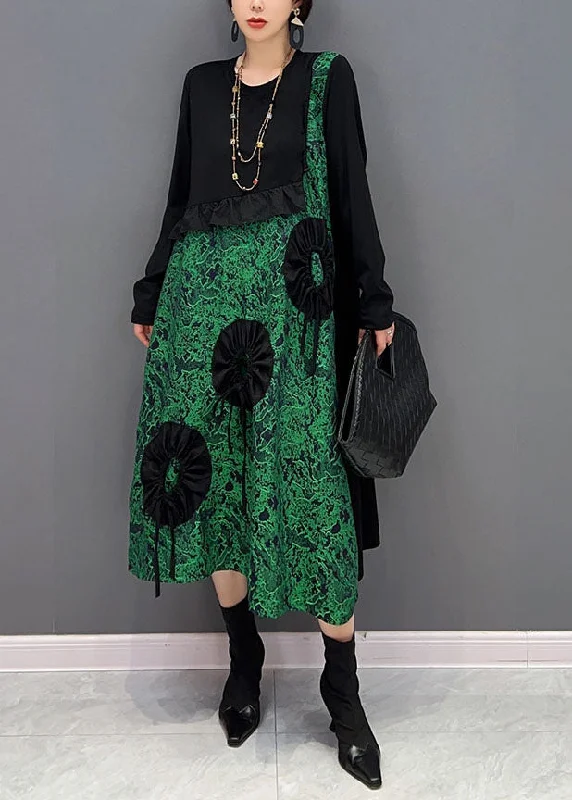 Flash Sale casual evening dresscasual evening dressFrench Black Ruffled Patchwork Original Design Cotton Holiday Dress Spring