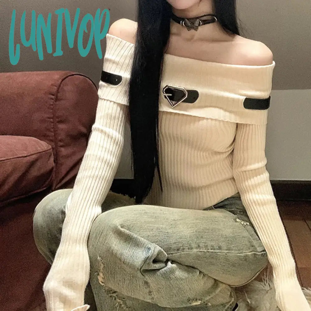 Markdown Madness Lunivop Women Sexy Off Shoulder Loose Korean Fashion Knitwear Autumn and Winter Pullover Sweater Female Y2k Tops
