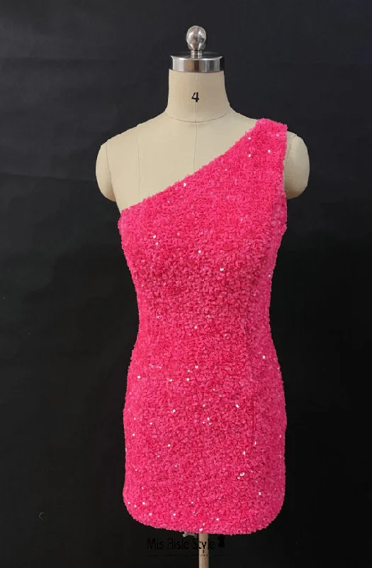 Deep Discounts boho-chic dressboho-chic dressShort One Shoulder Fuchsia Homecoming Dress