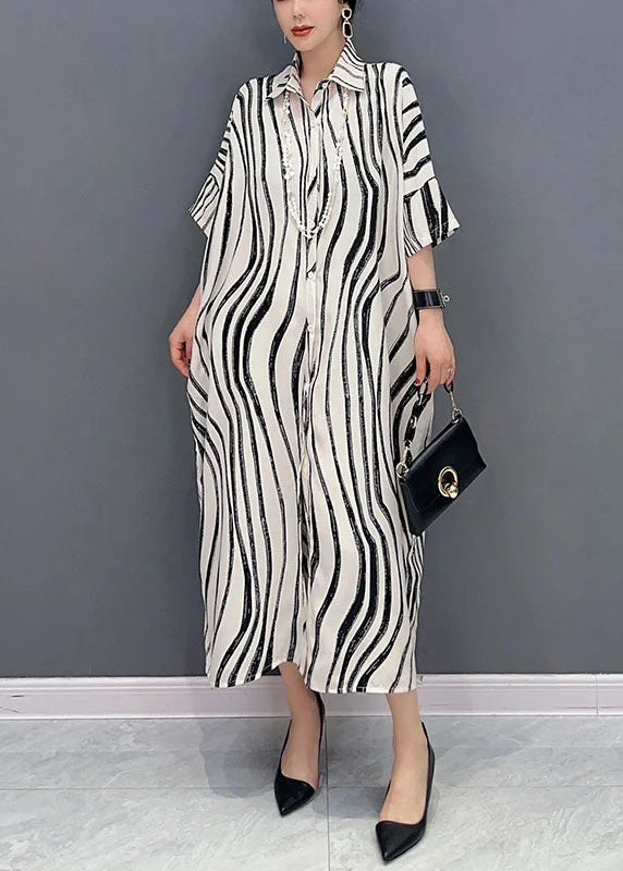 Big Discounts fitted dressfitted dressWhite Zebra Pattern Maxi Dress Oversized Turn-down Collar Summer