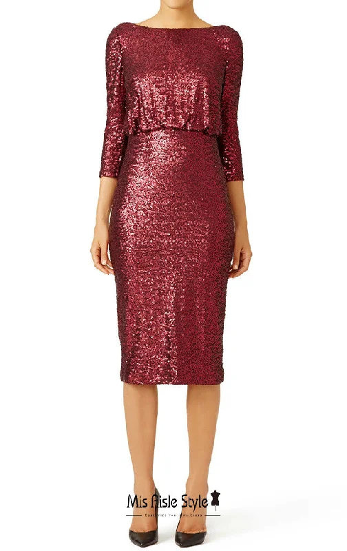 boho dressLong Sleeve Plus Size Burgundy Sequin Party Dress