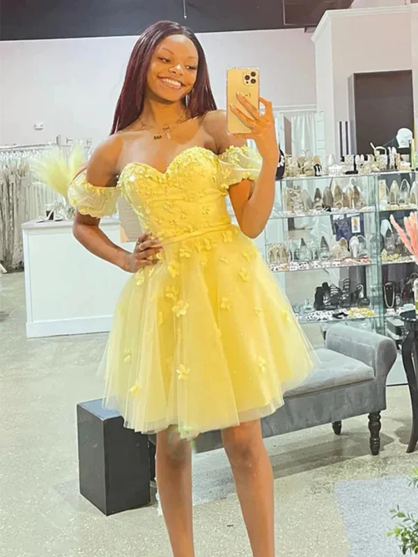 Midnight Madness bodycon dressbodycon dressPrincess Yellow Floral Short Prom Dresses, Sweetheart Neck Yellow Homecoming Dresses, Strapless Yellow Formal Graduation Evening Dresses SP2980
