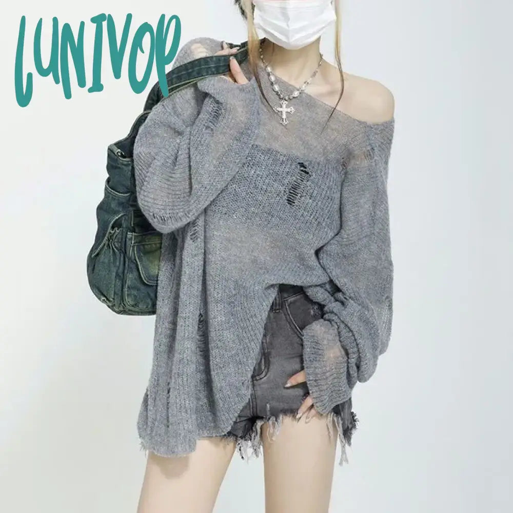 Price Break Lunivop Summer Thin Hollow Out Sweater Women Y2K Streetwear Hole Knitted Pullover Woman Fashion Casual Holiday Sun-Proof Jumper