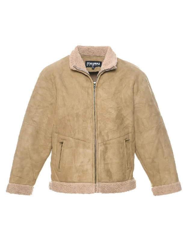 Exclusive Offers trendy bomber coatBrown Faux Shearling Suede Jacket - L