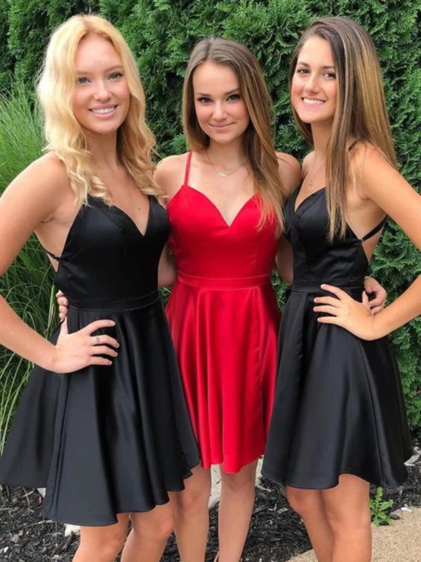 Super Bargain chic dresschic dressShort V Neck Red/Black Prom Homecoming Dresses, V Neck Red/Black Formal Graduation Evening Dresses