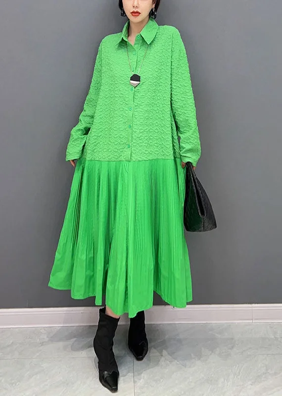 Early Access flowy dressflowy dressWomen Green Peter Pan Collar Patchwork Jacquard Pleated Dress Spring