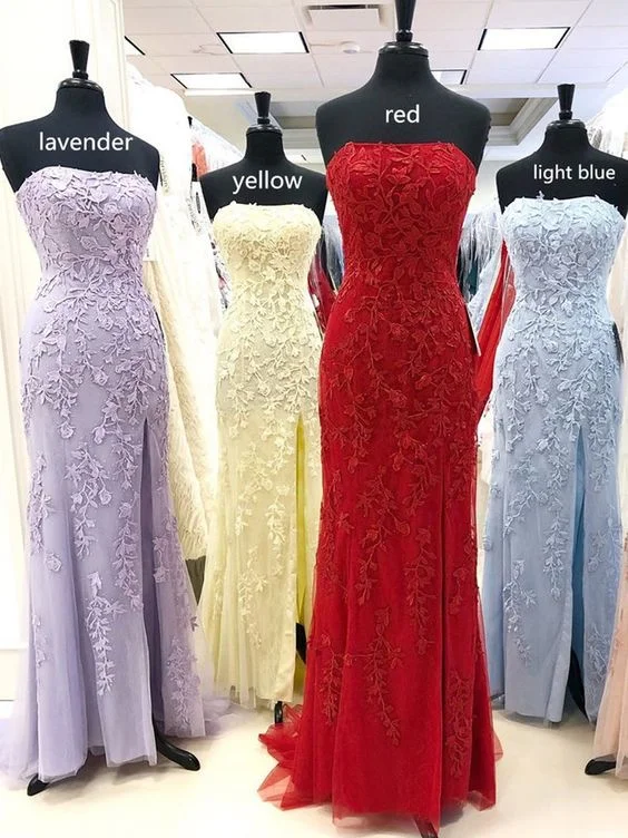 Unbeatable Prices satin dresssatin dressStrapless Fitted Slit Lace Prom Dress