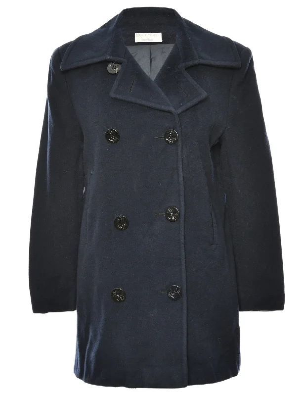 YEAR-End Sale relaxed winter jacketDouble Breasted Navy Classic Peacoat - L
