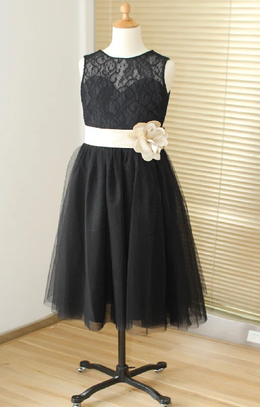 lace dressBlack Tulle and Lace Flower Girl Dress