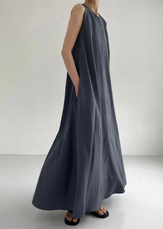 Markdowns sleek dresssleek dressDark Grey Patchwork Cotton Maxi Dress O Neck Sleeveless