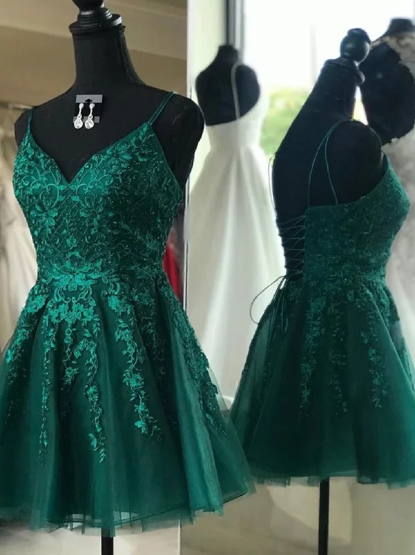 Daily Deals sleek dresssleek dressV Neck Emerald Green Lace Appliques Short Prom Dresses, Emerald Green Lace Homecoming Dresses, Emerald Green Formal Graduation Evening Dresses