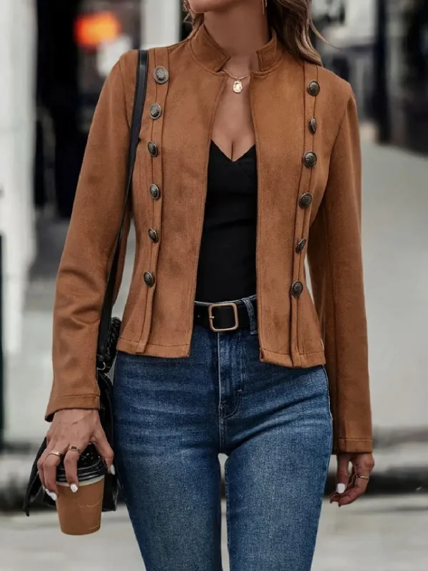 Deep Discounts Decorative Button Open Front Long Sleeve Jacket