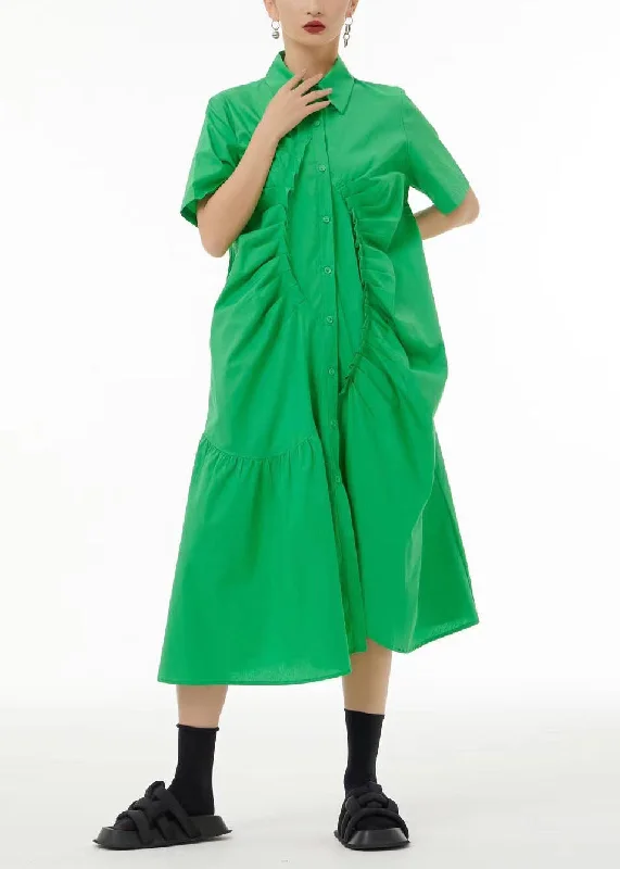Massive Deals relaxed fit dressrelaxed fit dressFrench Green Asymmetrical Wrinkled Cotton Robe Dresses Summer