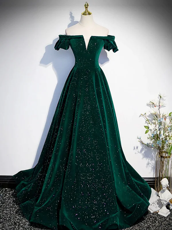 Special Offer romantic dressromantic dressV Neck Off Shoulder Green/Black/Burgundy Velvet Long Prom Dresses, Green/Black/Burgundy Velvet Formal Graduation Evening Dresses SP2648