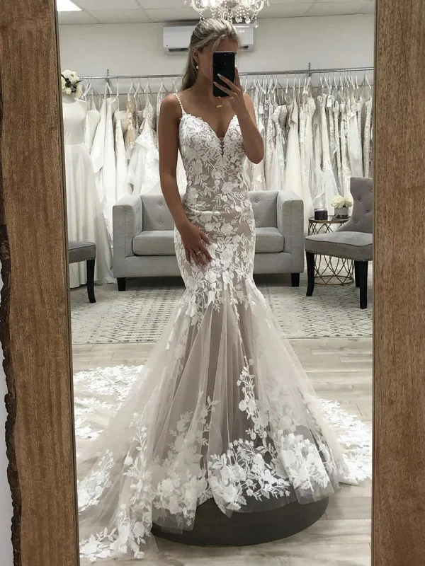 Price Buster evening dressevening dressV Neck Mermaid Champagne Lace Long Prom Wedding Dresses, Mermaid Champagne Formal Dresses, Champagne Lace Evening Dresses SP2206