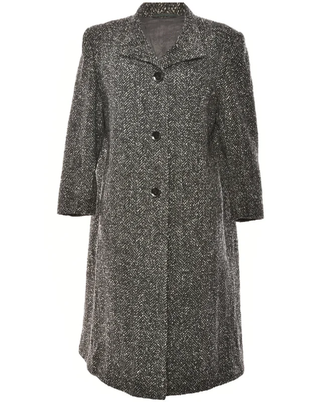 Deal Zone stylish blazer coatSingle-Breasted Black & Grey Textured Coat - L