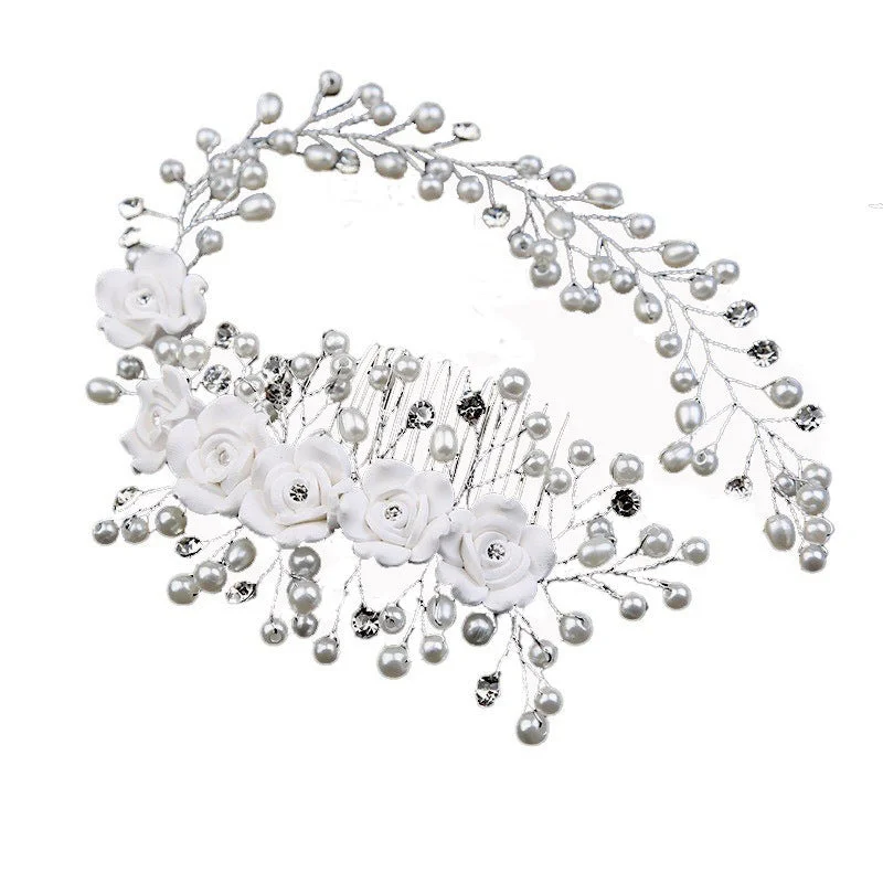 Price Blitz casual summer dresscasual summer dressExquisite handmade bridal hair accessories Pearl leaves rose Combs 573073773955