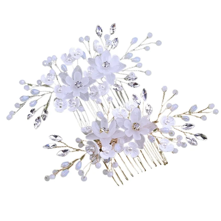 Crazy Deals elegant evening dresselegant evening dressWhite pearl Pan Hair comb ornaments Handmade flower headdress bridal ornaments 728343527290