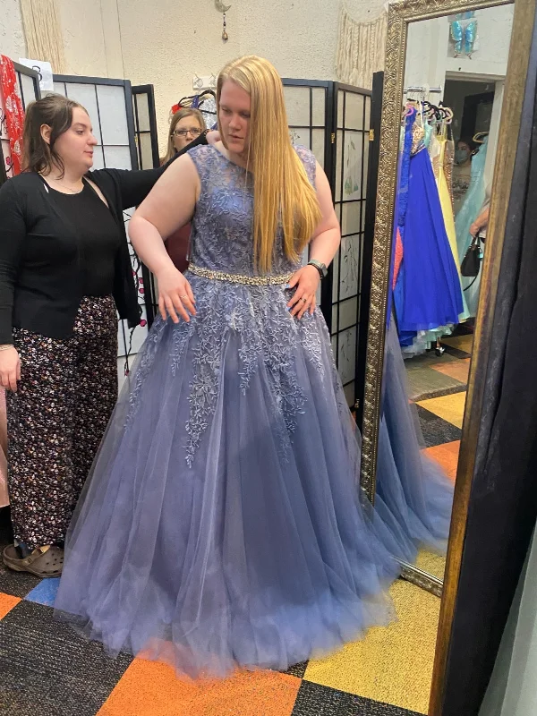 Clearance Event form-fitting dressform-fitting dressRound Neck Blue-Gray Lace Long Prom Dresses with Belt, Long Blue-Gray Formal Evening Dresses SP2945 Clearance Event form-fitting dressform-fitting dressRound Neck Blue-Gray Lace Long Prom Dresses with Belt, Long Blue-Gray Formal Evening Dresses SP2945