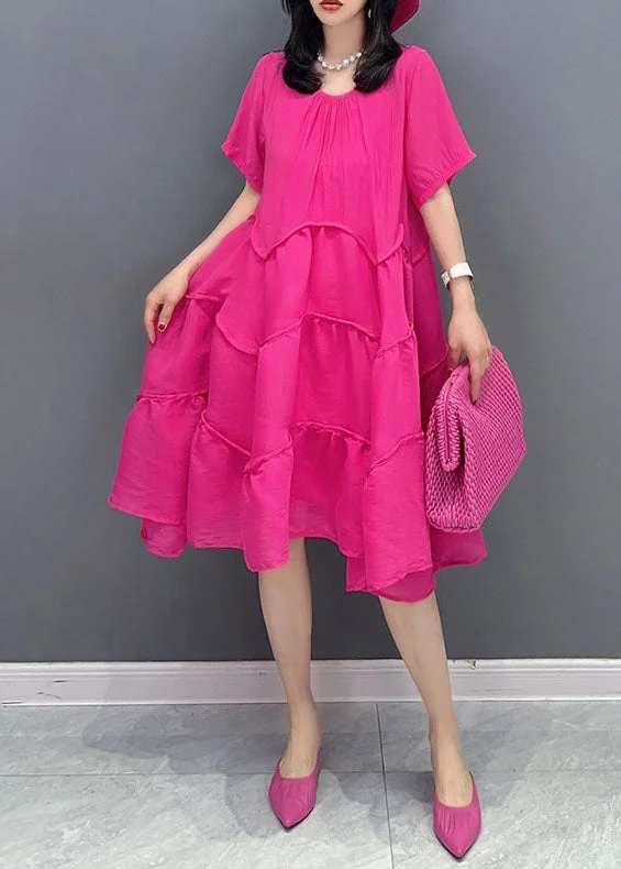 Limited Quantity relaxed fit dressrelaxed fit dressFashion Rose O-Neck Wrinkled Patchwork Cotton Two Pieces Set Dresses Summer