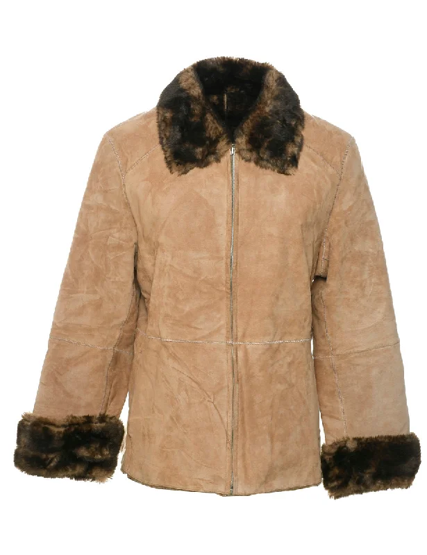 elegant coatLight Brown Faux Shearling Suede Jacket - L