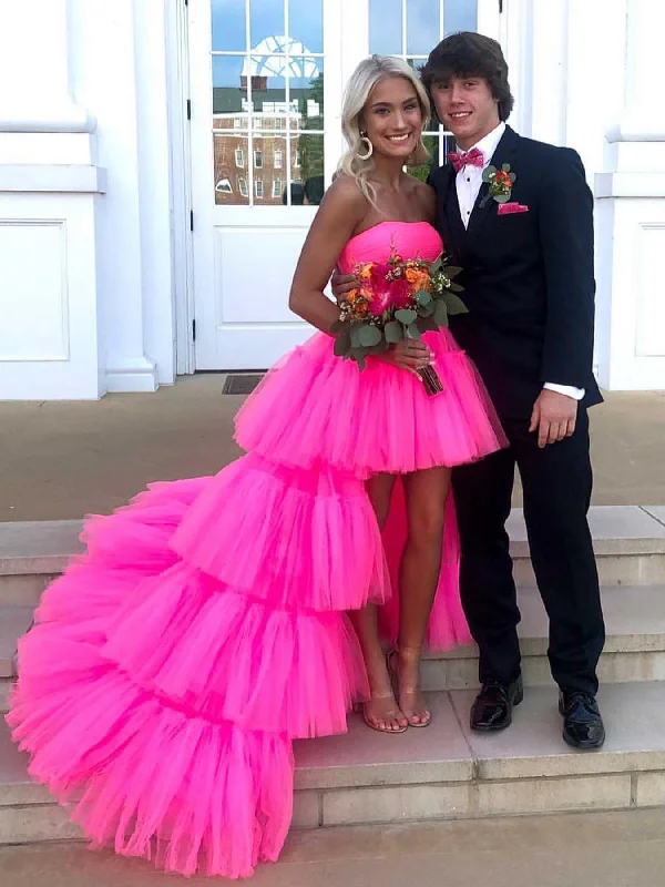 Doorbuster Deal draped dressdraped dressStrapless High Low Hot Pink Tulle Long Prom Dresses, High Low Hot Pink Formal Dresses with Train, Hot Pink Evening Dresses SP2955 Doorbuster Deal draped dressdraped dressStrapless High Low Hot Pink Tulle Long Prom Dresses, High Low Hot Pink Formal Dresses with Train, Hot Pink Evening Dresses SP2955