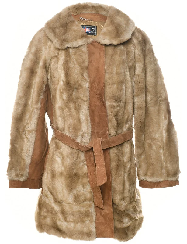 Deal Mania raincoatLight Brown Faux Fur Coat - M