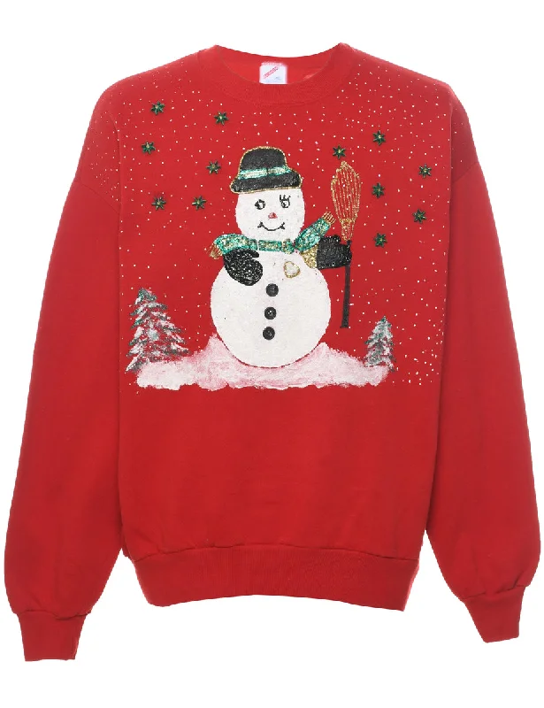 Warehouse Sale stylish raincoatRed Snowman Christmas Sweatshirt - XL