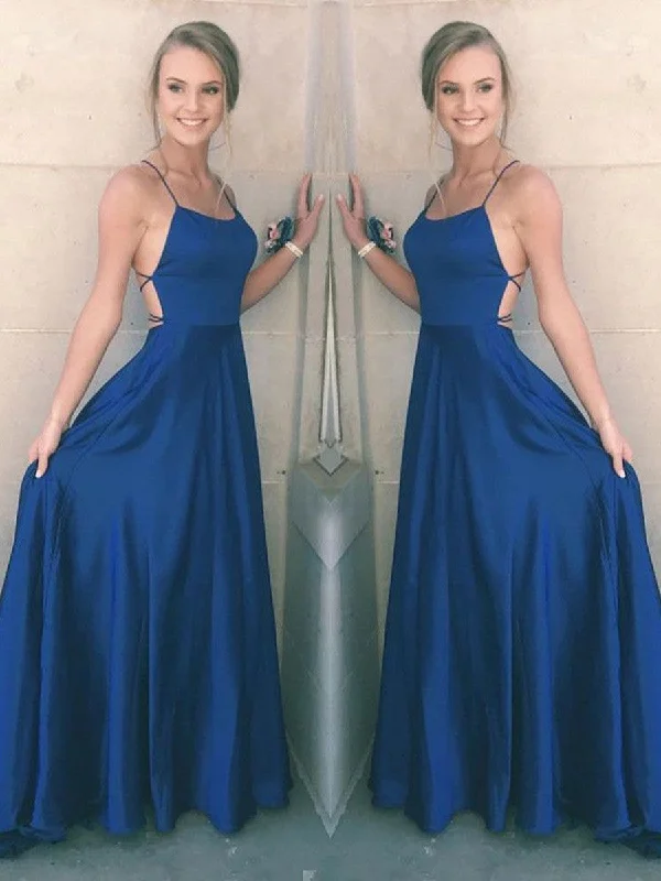 Price Drop Alert high-waisted dresshigh-waisted dressA Line Spaghetti Straps Backless Satin Royal Blue Prom Dresses, Royal Blue Formal Dresses, Graduation Dresses