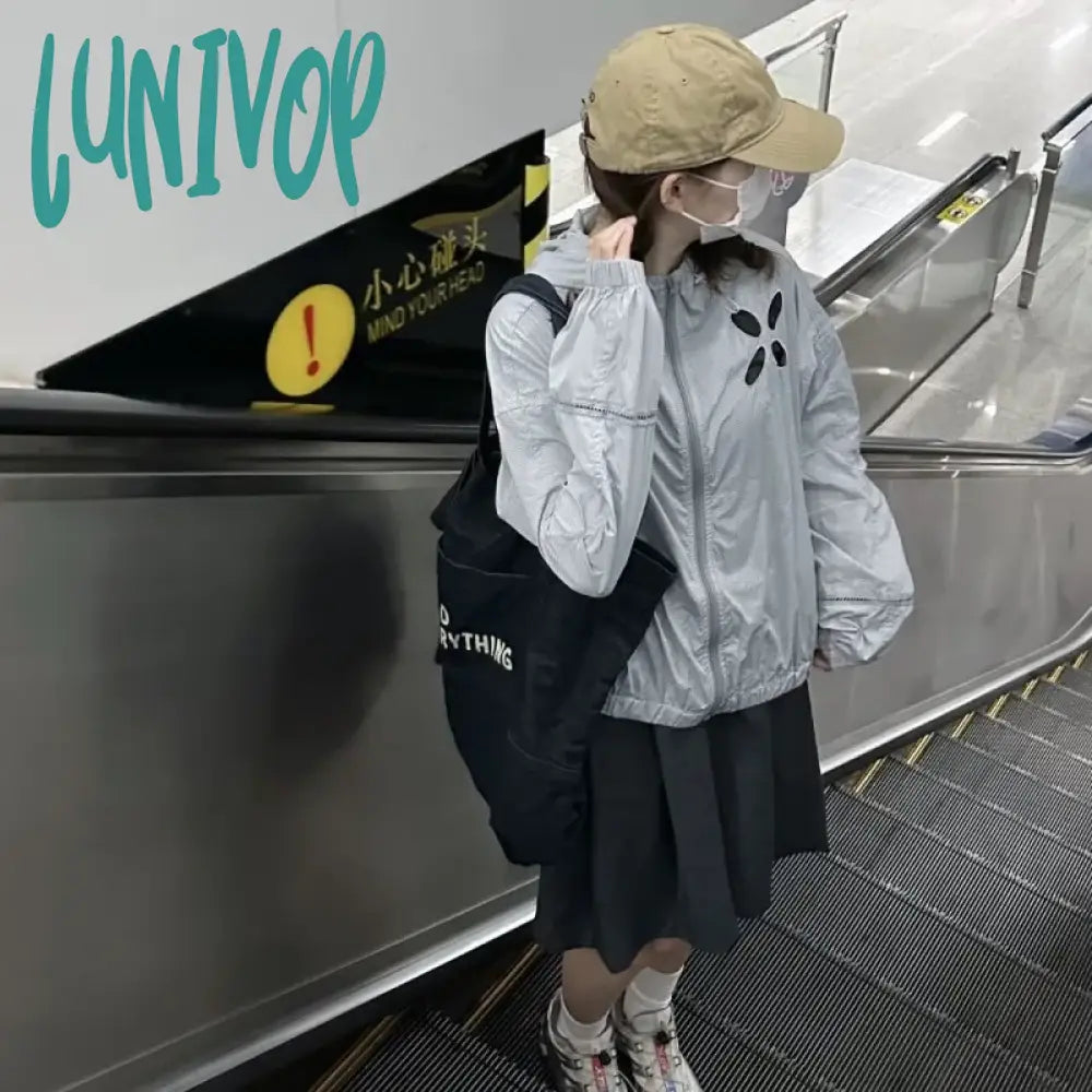 Reduced Prices Lunivop Vintage Windbreakers Jacket Women Korean Fashion Summer Preppy Style Jackets Harajuku Hooded Coats Japanese 2000s Tops