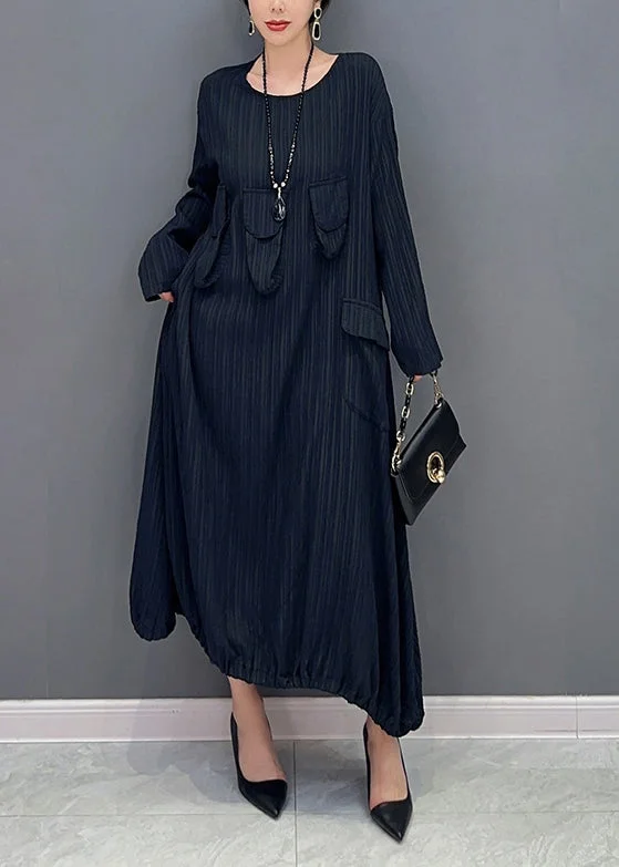 puff sleeve dressBoutique Black Oversized Striped Maxi Dresses Spring