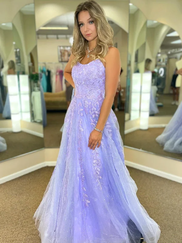 Low Prices off-shoulder dressoff-shoulder dressOpen Back Purple Lace Tulle Long Prom Dresses, Purple Lace Formal Dresses, Purple Evening Dresses SP2486