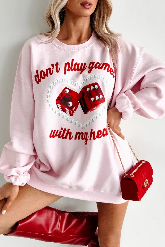 warm athletic hoodie"Don't Play Games With My Heart" Graphic Crewneck (Light Pink)